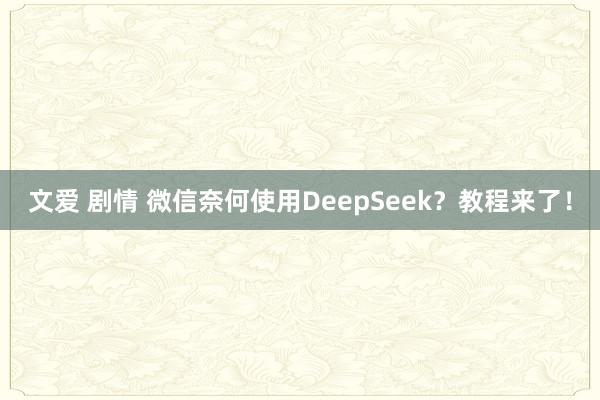 文爱 剧情 微信奈何使用DeepSeek？教程来了！